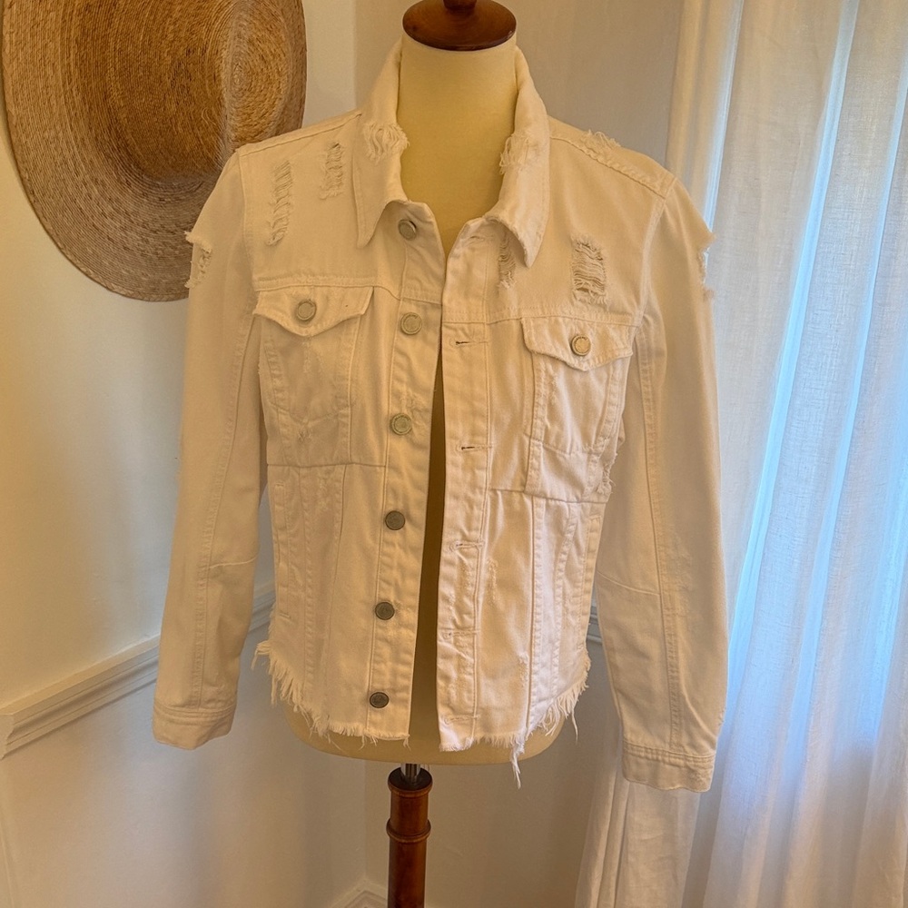 BLANKNYC Distressed White Denim Jacket — Size S